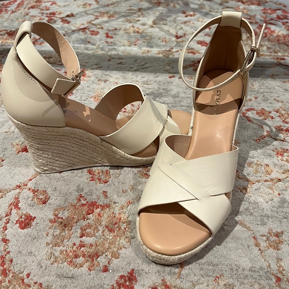 Cream Off-White Ankle Strap Espadrille Sandal Wedges